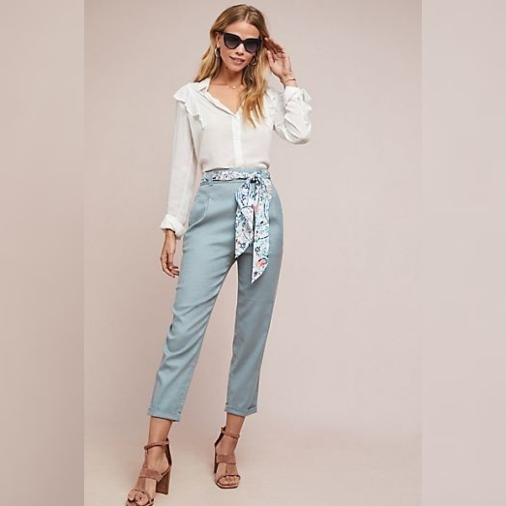 Anthropologie Blue Ett:Twa Nias Belted Linen Pants